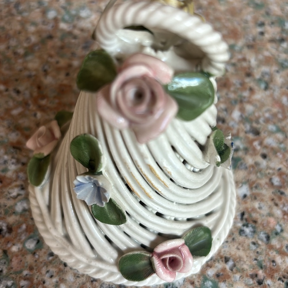 Vintage- Nuova Capodimonte- Bell- Hand Painted/ Raised Floral- Porcelain -Italy